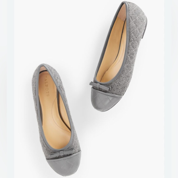 Talbots Shoes - Talbots Women’s Blair Dark Grey Cap Toe Ballet Quilted Flats